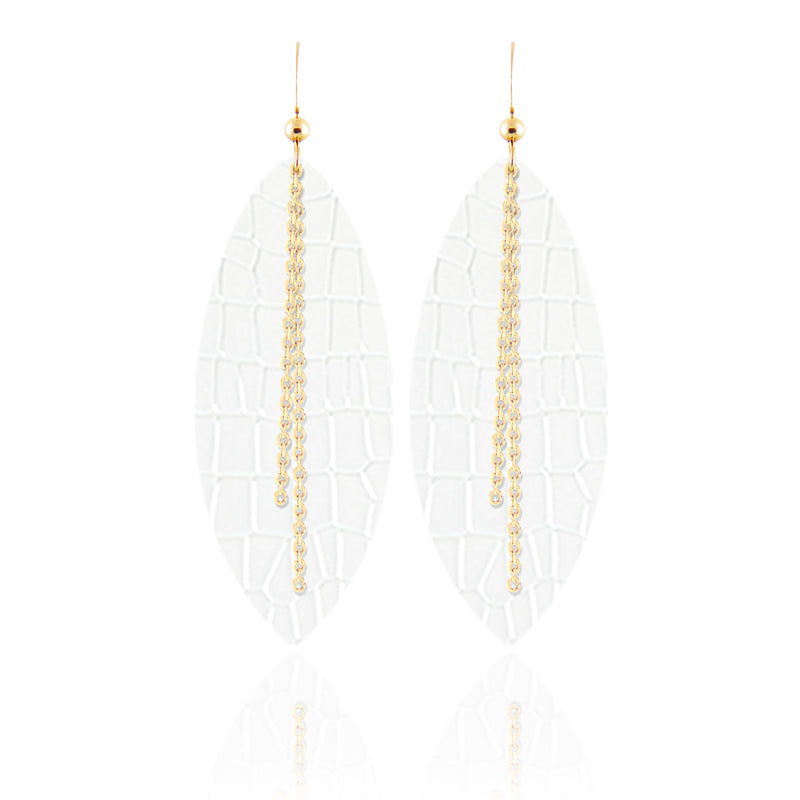 White Croc Linked Leather Earrings