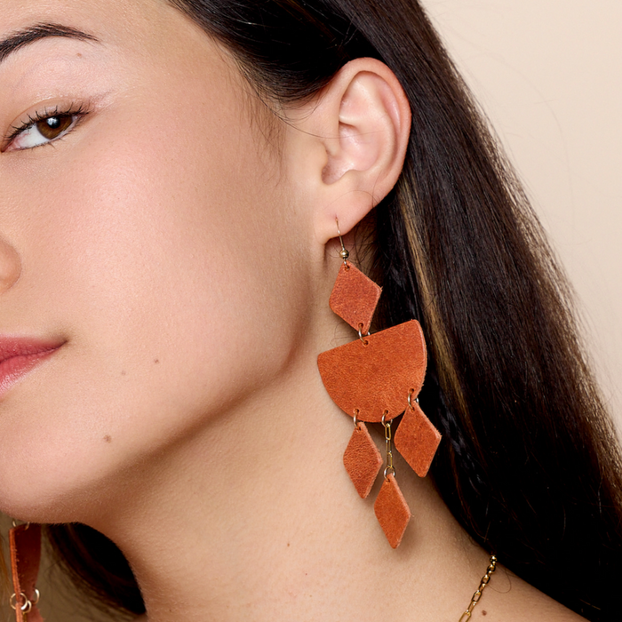 Leather Dangle Earrings in Rust Brown