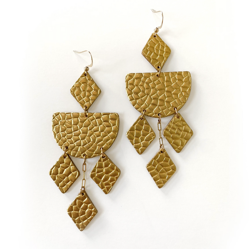 Heidi Leather Earrings in Hammered Gold