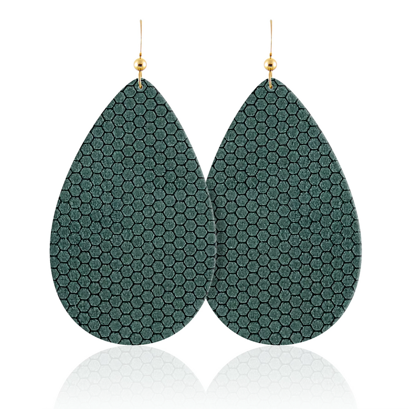 Suede Moss Green Teardrop Leather Earrings