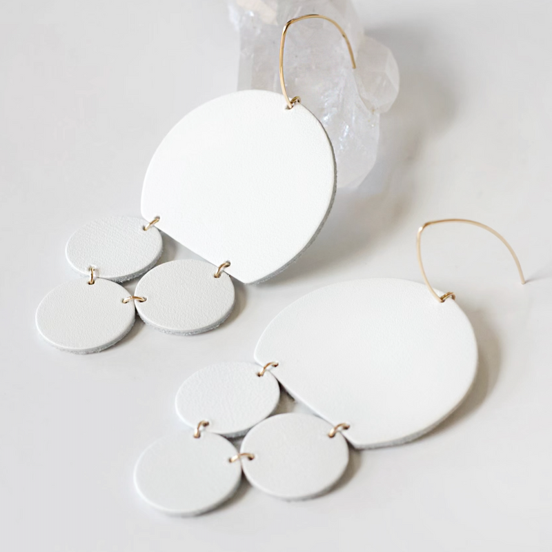 White online leather earrings