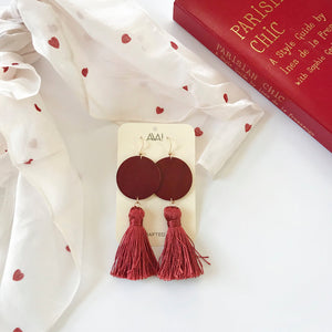 Red Tassel Leather Earrings