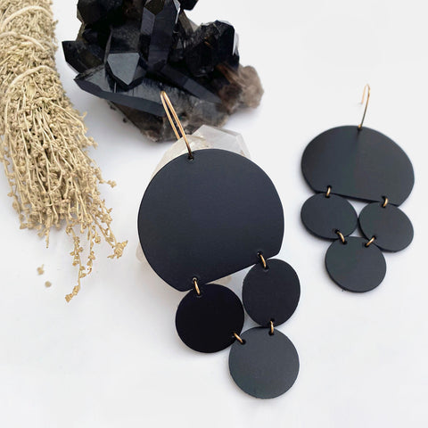 Long Black Textured Earrings Made in France in Polymer Clay Minimalist  Jewelry Helka Atelier 