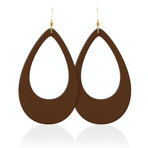 Dark Brown Leather Teardrop Earrings