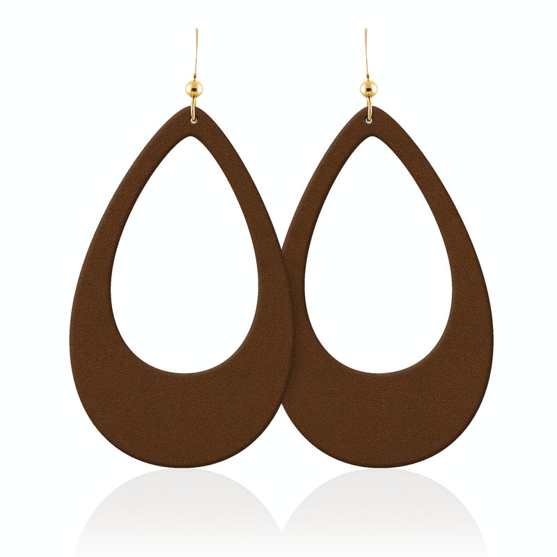 Brown Teardrop Hoop Leather Earrings