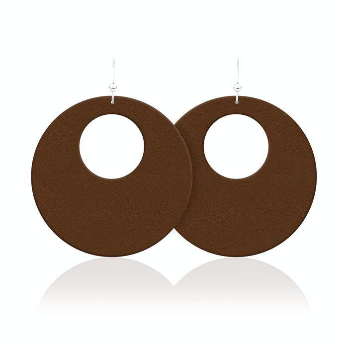 Medium Brown Hoop Leather Earrings