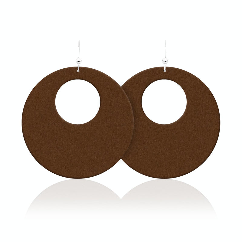 Medium Brown Hoop Leather Earrings 