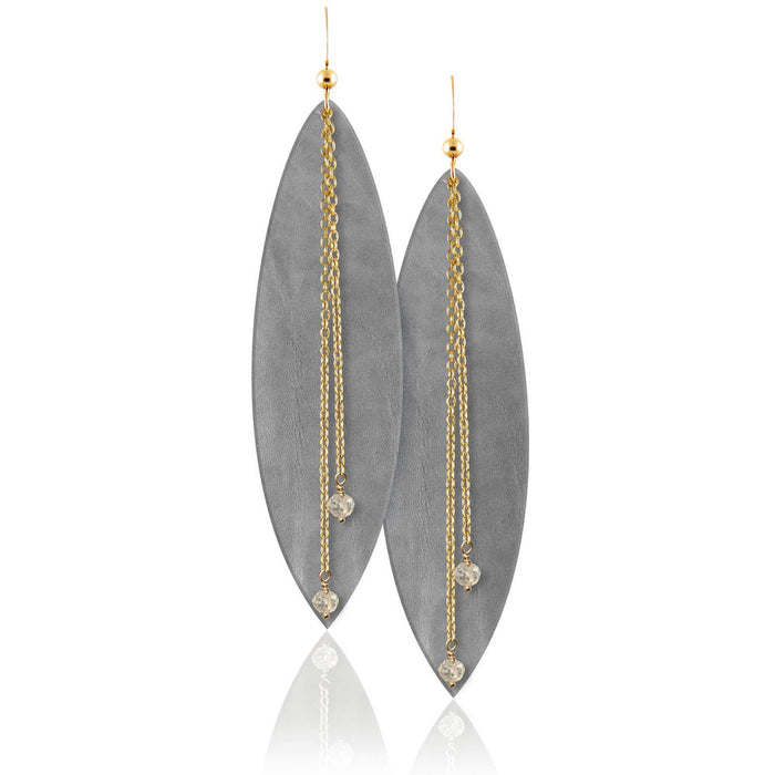 Touch of Grey Gemstone Leather Earrings