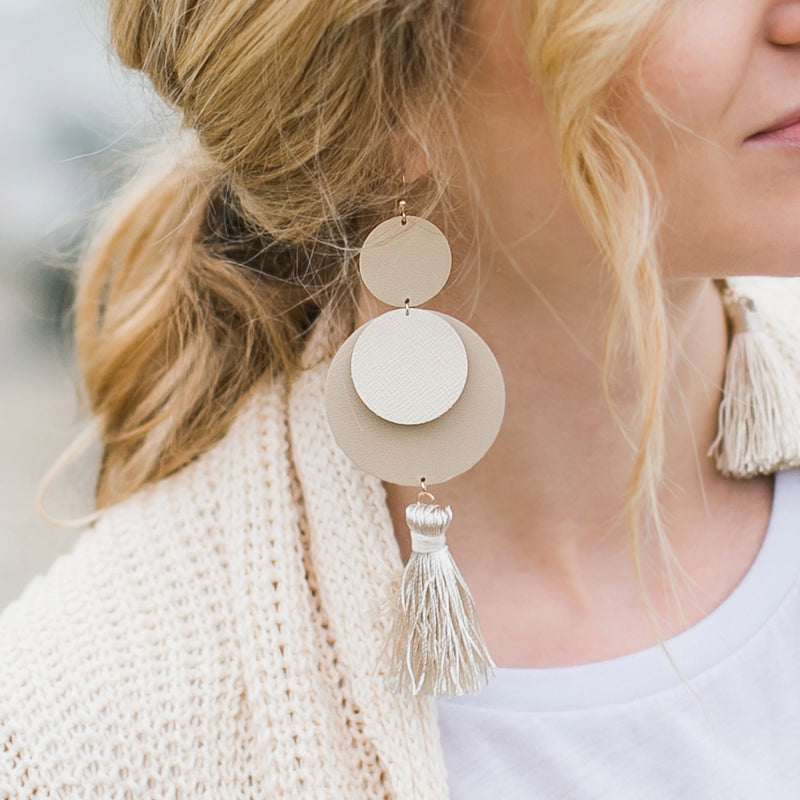 Ivory Bold Statement Leather Earrings
