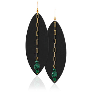 Leather earrings with malachite gemstone beads