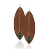 Leather earrings with green malachite power gemstone