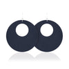 Navy Leather Round Earrings