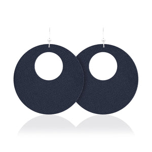 Navy Leather Round Earrings