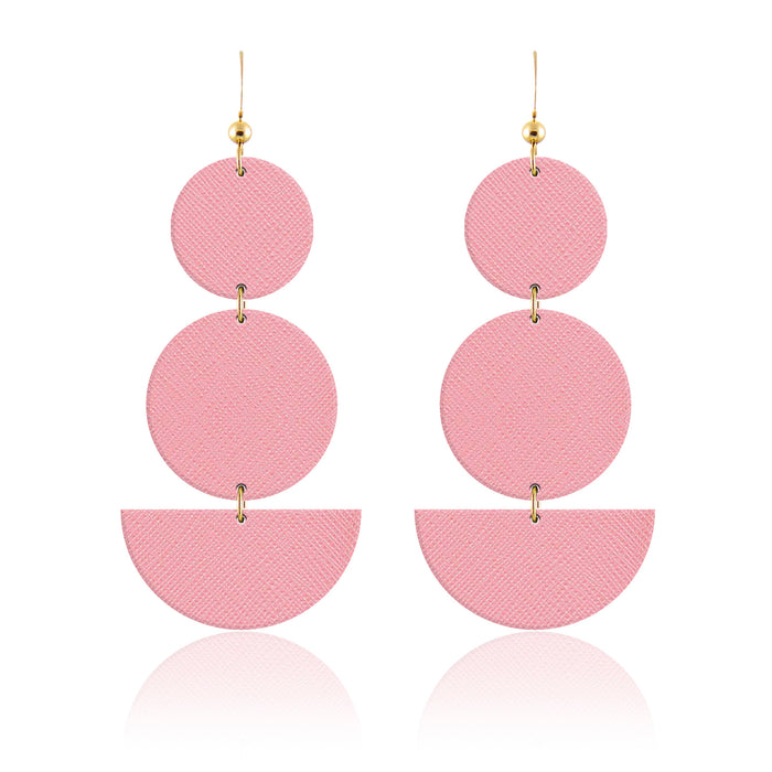 Pink Leather Geometric Earrings