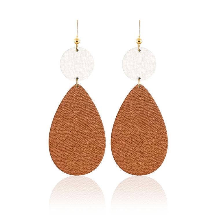 Tan and White Bauble Leather Earrings