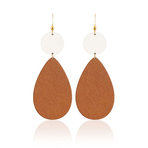 Tan and White Bauble Leather Earrings