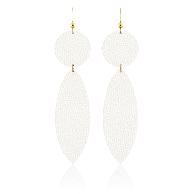 White Drop Leather Statement Earrings