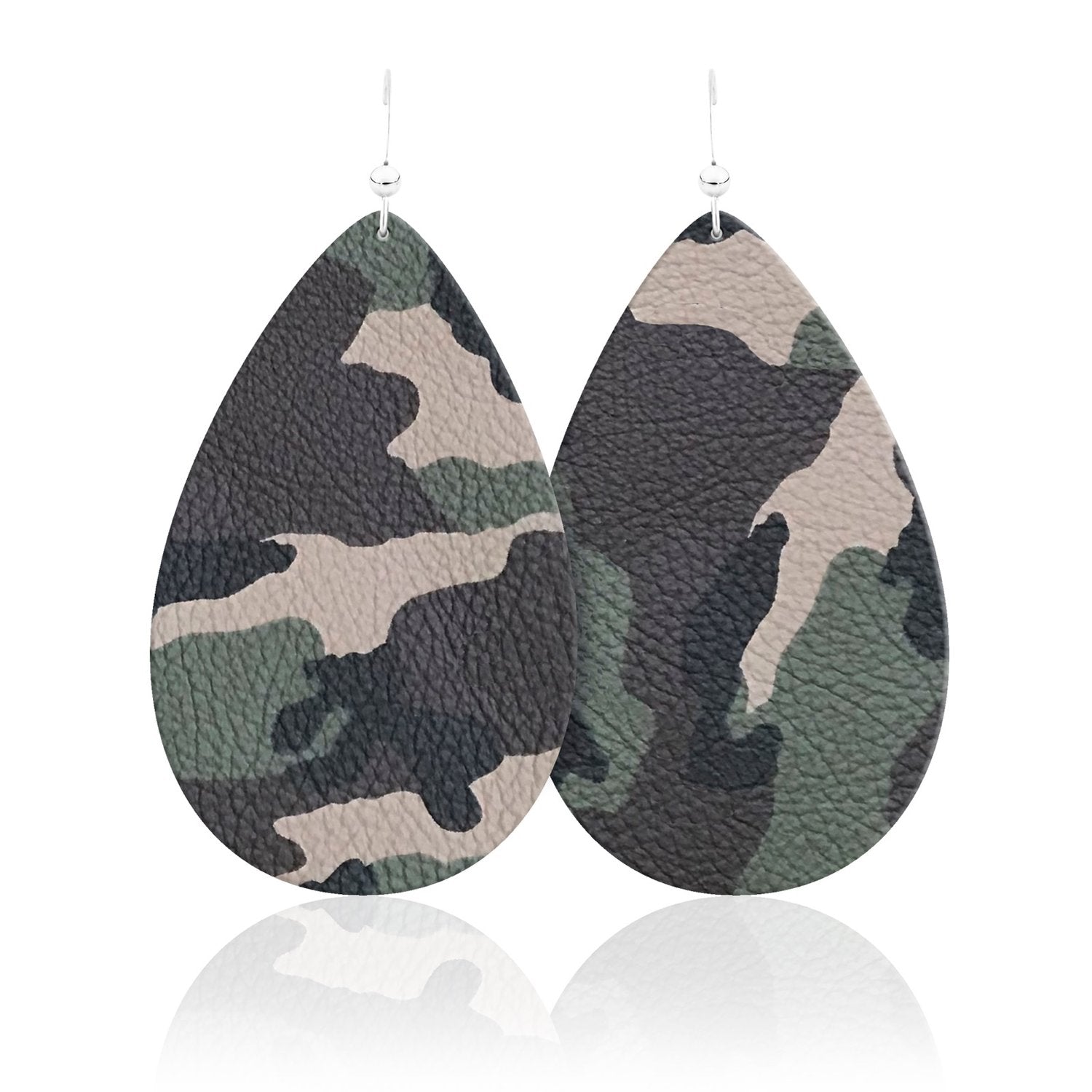 CAMOUFLAGE GRAY LEATHER PRINTED BAR DANGLING FISH HOOK EARRINGS