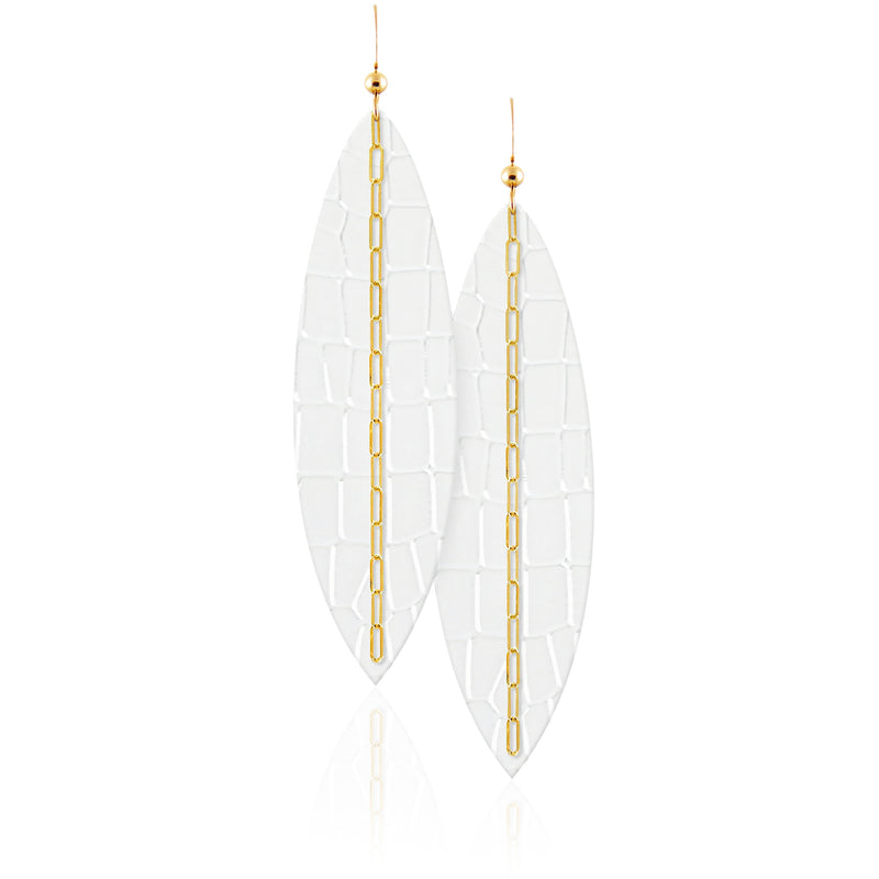 White Croc Linked Leather Earrings
